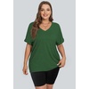 image:imageWIHOLL Womens Oversized Tshirts Summer Tops 2025 Short Sleeve V Neck Shirts Outfits Plus Size ClothesGreen