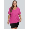 image:imageWIHOLL Womens Oversized Tshirts Summer Tops 2025 Short Sleeve V Neck Shirts Outfits Plus Size ClothesHot Pink