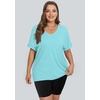 image:imageWIHOLL Womens Oversized Tshirts Summer Tops 2025 Short Sleeve V Neck Shirts Outfits Plus Size ClothesLake Green