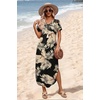 image:imageWIHOLL Womens Summer Short Sleeve Dresses Maxi Dress Vacation Beach Sundresses 2026 with PocketsFloral Black Leaves