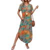 image:imageWIHOLL Womens Summer Short Sleeve Dresses Maxi Dress Vacation Beach Sundresses 2026 with PocketsFloral Coconut Leaves