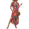 image:imageWIHOLL Womens Summer Short Sleeve Dresses Maxi Dress Vacation Beach Sundresses 2026 with PocketsFloral Red Flower