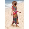 image:imageWIHOLL Womens Summer Short Sleeve Dresses Maxi Dress Vacation Beach Sundresses 2026 with PocketsFloral Red Flower