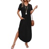 image:imageWIHOLL Womens Summer Short Sleeve Dresses Maxi Dress Vacation Beach Sundresses 2026 with PocketsPlain Black