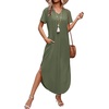 image:imageWIHOLL Womens Summer Short Sleeve Dresses Maxi Dress Vacation Beach Sundresses 2026 with PocketsPlain Green