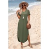 image:imageWIHOLL Womens Summer Short Sleeve Dresses Maxi Dress Vacation Beach Sundresses 2026 with PocketsPlain Green