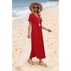 image:imageWIHOLL Womens Summer Short Sleeve Dresses Maxi Dress Vacation Beach Sundresses 2026 with PocketsPlain Red