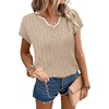image:imageWIHOLL Womens Summer Tops Cap Sleeve Sweater V Neck Shirts Beach Vacation Clothes Business Casual Fashion Clothing1apricot