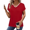 image:imageWIHOLL Womens Summer Tops Cap Sleeve Sweater V Neck Shirts Beach Vacation Clothes Business Casual Fashion ClothingRed