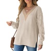 image:imageWIHOLL Womens Sweaters Lace V Neck Pullover Sweaters Loose Long Sleeve Tops