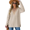 image:imageWIHOLL Womens Sweaters Lace V Neck Pullover Sweaters Loose Long Sleeve Tops