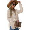 image:imageWIHOLL Womens Sweaters Lace V Neck Pullover Sweaters Loose Long Sleeve Tops