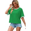 image:imageWIHOLL Womens T Shirts Loose Fit Short Half Sleeve Crew Neck Oversized Tshirts Color Block Summer Tops Fashion 2026Green