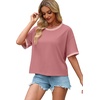 image:imageWIHOLL Womens T Shirts Loose Fit Short Half Sleeve Crew Neck Oversized Tshirts Color Block Summer Tops Fashion 2026Pink