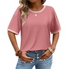 image:imageWIHOLL Womens T Shirts Loose Fit Short Half Sleeve Crew Neck Oversized Tshirts Color Block Summer Tops Fashion 2026Pink