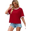 image:imageWIHOLL Womens T Shirts Loose Fit Short Half Sleeve Crew Neck Oversized Tshirts Color Block Summer Tops Fashion 2026Red