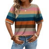 image:imageWIHOLL Womens T Shirts Loose Fit Short Half Sleeve Crew Neck Oversized Tshirts Color Block Summer Tops Fashion 2026Striped Brown