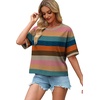 image:imageWIHOLL Womens T Shirts Loose Fit Short Half Sleeve Crew Neck Oversized Tshirts Color Block Summer Tops Fashion 2026Striped Brown