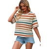 image:imageWIHOLL Womens T Shirts Loose Fit Short Half Sleeve Crew Neck Oversized Tshirts Color Block Summer Tops Fashion 2026Stripes Orange