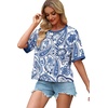 image:imageWIHOLL Womens T Shirts Loose Fit Short Half Sleeve Crew Neck Oversized Tshirts Color Block Summer Tops Fashion 2026The Ethinc Blue