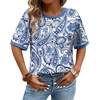 image:imageWIHOLL Womens T Shirts Loose Fit Short Half Sleeve Crew Neck Oversized Tshirts Color Block Summer Tops Fashion 2026The Ethinc Blue
