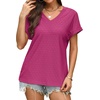 image:imageWIHOLL Womens Tops Short Sleeve Basic Summer V Neck T Shirts Dressy Casual Loose Fit Eyelet Tees Cute Flowy Fashion OutfitsHot Pink