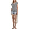 image:imageWIHOLL Womens V Neck Ruched Cap Sleeve T ShirtBlack Stripe