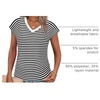 image:imageWIHOLL Womens V Neck Ruched Cap Sleeve T ShirtBlack Stripe