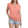 image:imageWIHOLL Womens V Neck Ruched Cap Sleeve T ShirtCoral