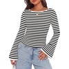 image:imageWIHOLL Black White Striped Bell Sleeve Shirts Going Out Fall Cute Tops L