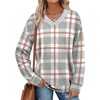 image:imageWIHOLL Sweatshirt for Women V Neck Sweaters Long Sleeve Shirts Fall Clothes Ribbed Collar 2025 Trendy FashionAll Plaid Grey Brown White
