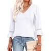 image:imageWIHOLL Womens Blouses Dressy Casual 34 Length Sleeve Tops Lace Trendy 2026 Spring Summer V Neck Shirts Vacation OutfitsClassic White