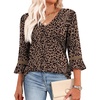 image:imageWIHOLL Womens Blouses Dressy Casual 34 Length Sleeve Tops Lace Trendy 2026 Spring Summer V Neck Shirts Vacation OutfitsLeopard Print