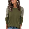 image:imageWIHOLL Womens Fall Sweaters Contrast Raglan Sleeve Tops Fashion ClothingArmy Greenherringbone