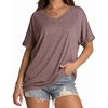 image:imageWIHOLL Womens Oversized Tshirts Summer Tops 2025 Short Sleeve V Neck Shirts Outfits Plus Size Clothes1brown Coffee