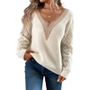 image:imageWIHOLL Womens Sweaters Lace V Neck Pullover Sweaters Loose Long Sleeve Tops