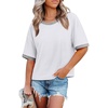 image:imageWIHOLL Womens T Shirts Loose Fit Short Half Sleeve Crew Neck Oversized Tshirts Color Block Summer Tops Fashion 2026All White