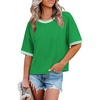image:imageWIHOLL Womens T Shirts Loose Fit Short Half Sleeve Crew Neck Oversized Tshirts Color Block Summer Tops Fashion 2026Green