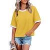 image:imageWIHOLL Womens T Shirts Loose Fit Short Half Sleeve Crew Neck Oversized Tshirts Color Block Summer Tops Fashion 2026Lemon Yellow
