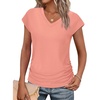 image:imageWIHOLL Womens V Neck Ruched Cap Sleeve T ShirtCoral