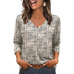 image:imageWIHOLL 34 Length Sleeve Womens Tops Dressy Casual Blouses V Neck Shirts Summer Clothes Early Fall Fashion OutfitsBlack Dots