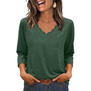 image:imageWIHOLL 34 Length Sleeve Womens Tops Dressy Casual Blouses V Neck Shirts Summer Clothes Early Fall Fashion OutfitsGreen