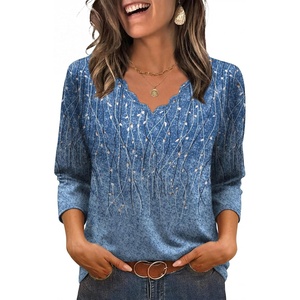 image:imageWIHOLL 34 Length Sleeve Womens Tops Dressy Casual Blouses V Neck Shirts Summer Clothes Early Fall Fashion OutfitsLight Blue