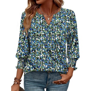 image:imageWIHOLL 34 Length Sleeve Womens Tops Summer Shirts Spring Vacation Outfits Dressy Casual Trendy Fall S3XL03  Floral Blue