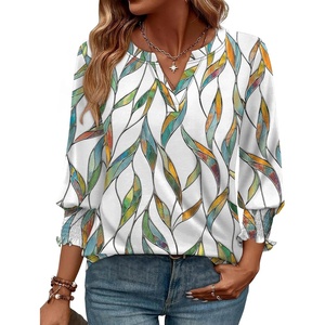 image:imageWIHOLL 34 Length Sleeve Womens Tops Summer Shirts Spring Vacation Outfits Dressy Casual Trendy Fall S3XL03multi Leaf
