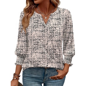 image:imageWIHOLL 34 Length Sleeve Womens Tops Summer Shirts Spring Vacation Outfits Dressy Casual Trendy Fall S3XL04khaki Houndstooth
