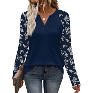 image:imageWIHOLL Long Sleeve Shirts for Women Color Block Raglan Tops Fall Fashion01  Blue Floral