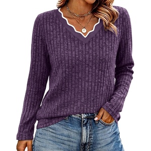 image:imageWIHOLL Long Sleeve Womens Shirts Lightweight Fall Tunic Top V Neck Sweaters04purple