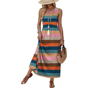 image:imageWIHOLL Summer Dresses Babydoll Maxi Dress Empire Waist Beach Vacation Sundresses 2026 with PocketsMultistriped