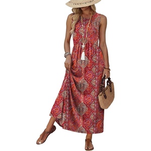 image:imageWIHOLL Summer Dresses Babydoll Maxi Dress Empire Waist Beach Vacation Sundresses 2026 with PocketsRed Boho Paisley Print